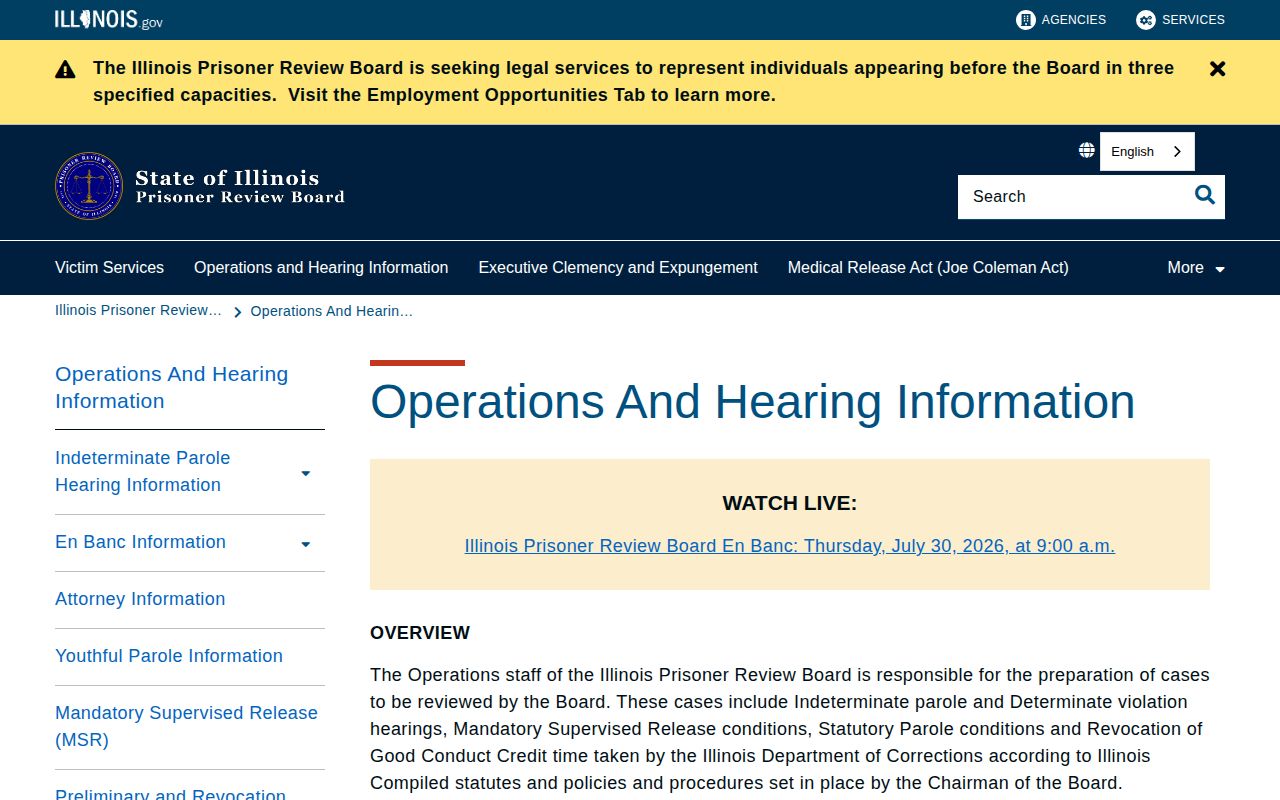 Clark County parole records source on Illinois Prisoner Review Board operations and monthly calendar