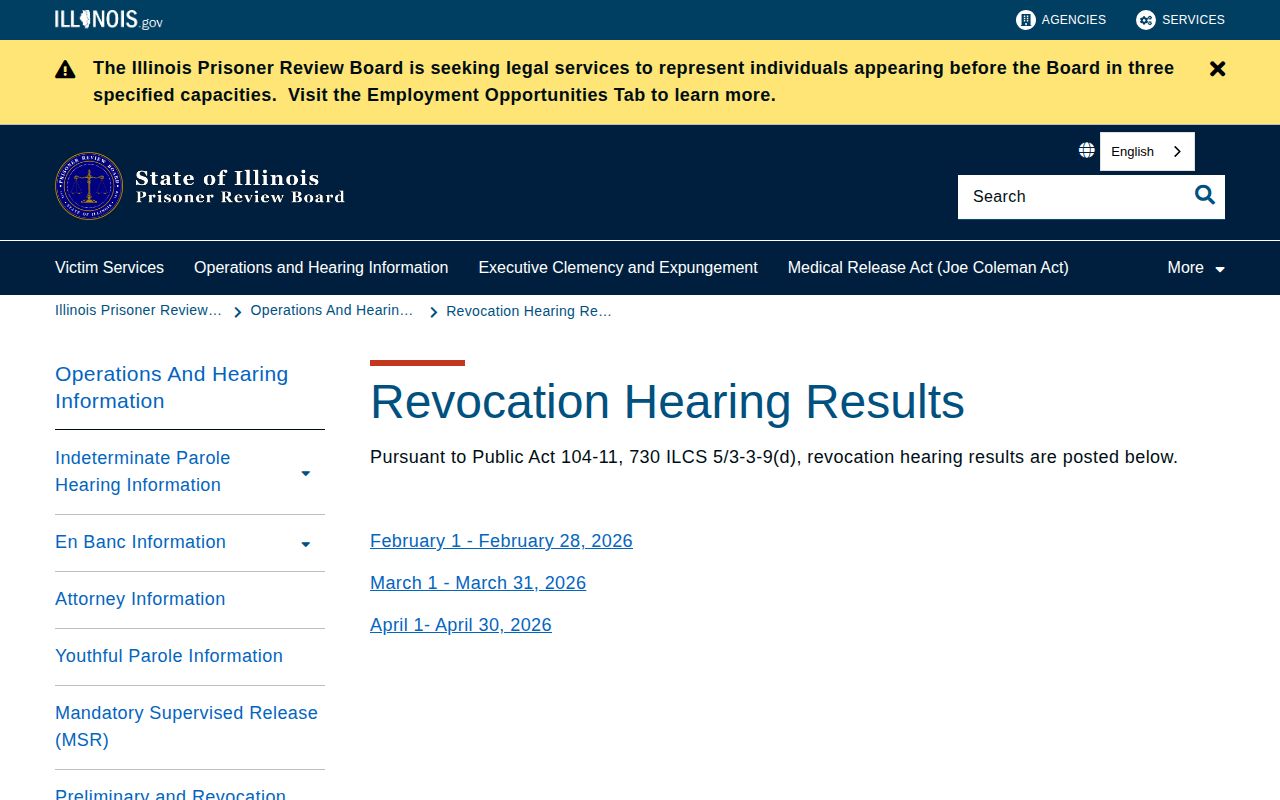 Clark County post-release supervision source for published Illinois parole and MSR revocation results
