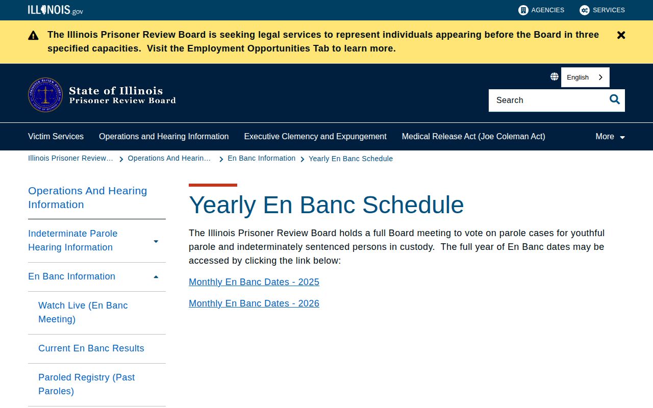Clark County parole hearing lookup source for the Illinois full-board yearly schedule